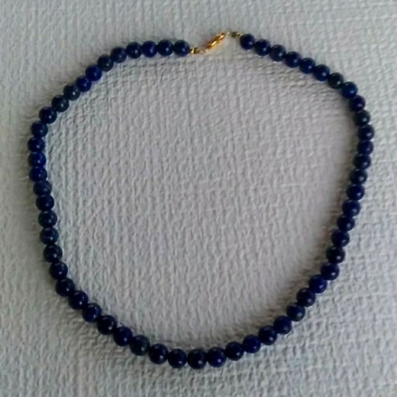 VINTAGE ESTATE 14K Gold High Quality Lapis Lazuli Choker Necklace - Picture 7 of 14